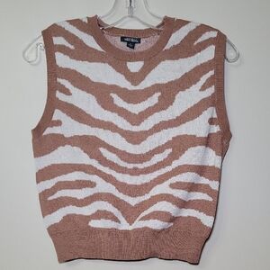 Wild‎ Fable Sweater Vest Zebra Stripe Brown/Cream SZ Med.